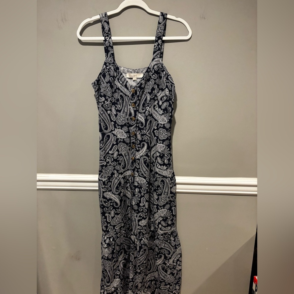 LOFT Paisley Button-Down Dress - Navy Blue and White - Size 8 NWOT - Picture 9 of 10